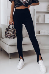 Leggings côtelés taille haute fendus